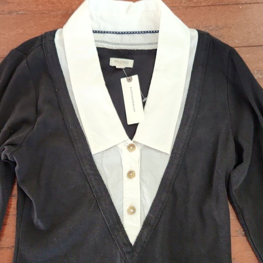 NWT Anthropologie Pilcro Collared Bodysuit, Black/White, Size M - Picture 6 of 12